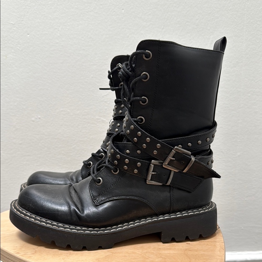 Zigi Soho Black Combat Moto Boots with Rugged Sole